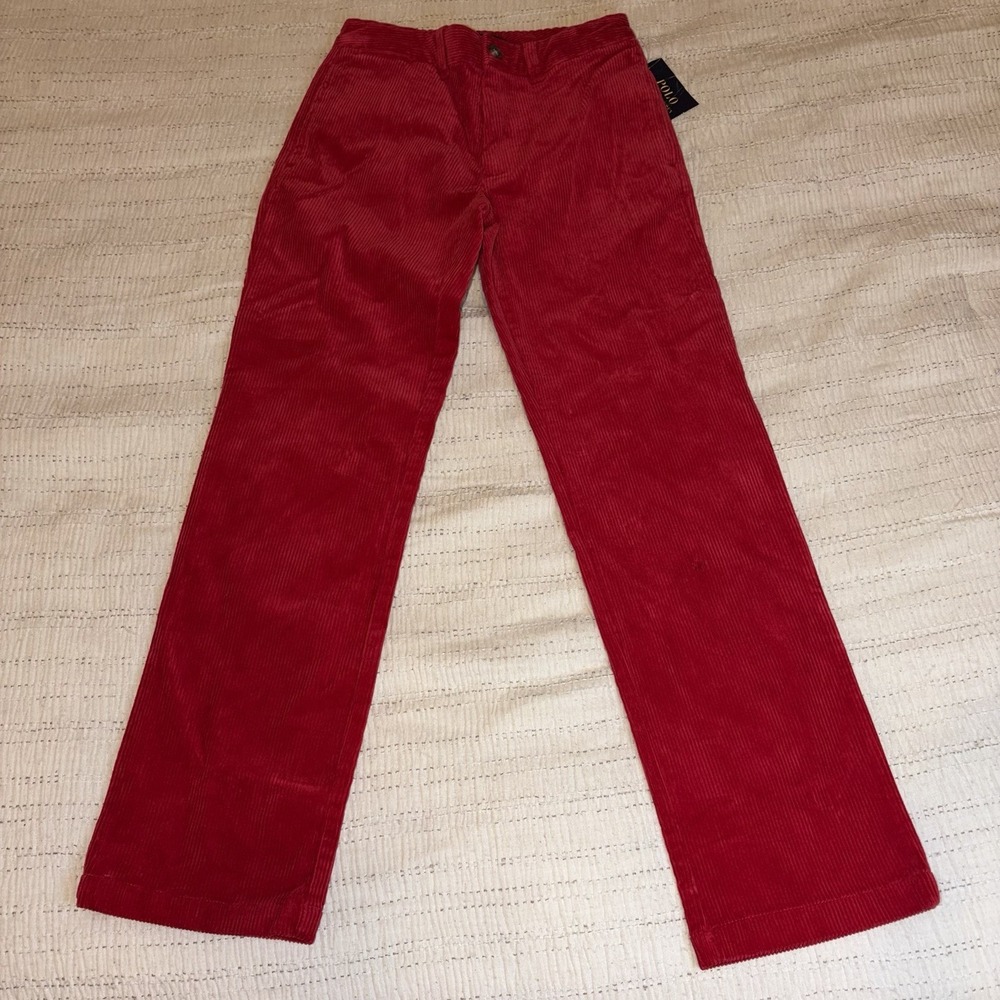 Polo Ralph Lauren Boys Red Corduroy Pants Size 8 NWT Straight Leg Holiday Park